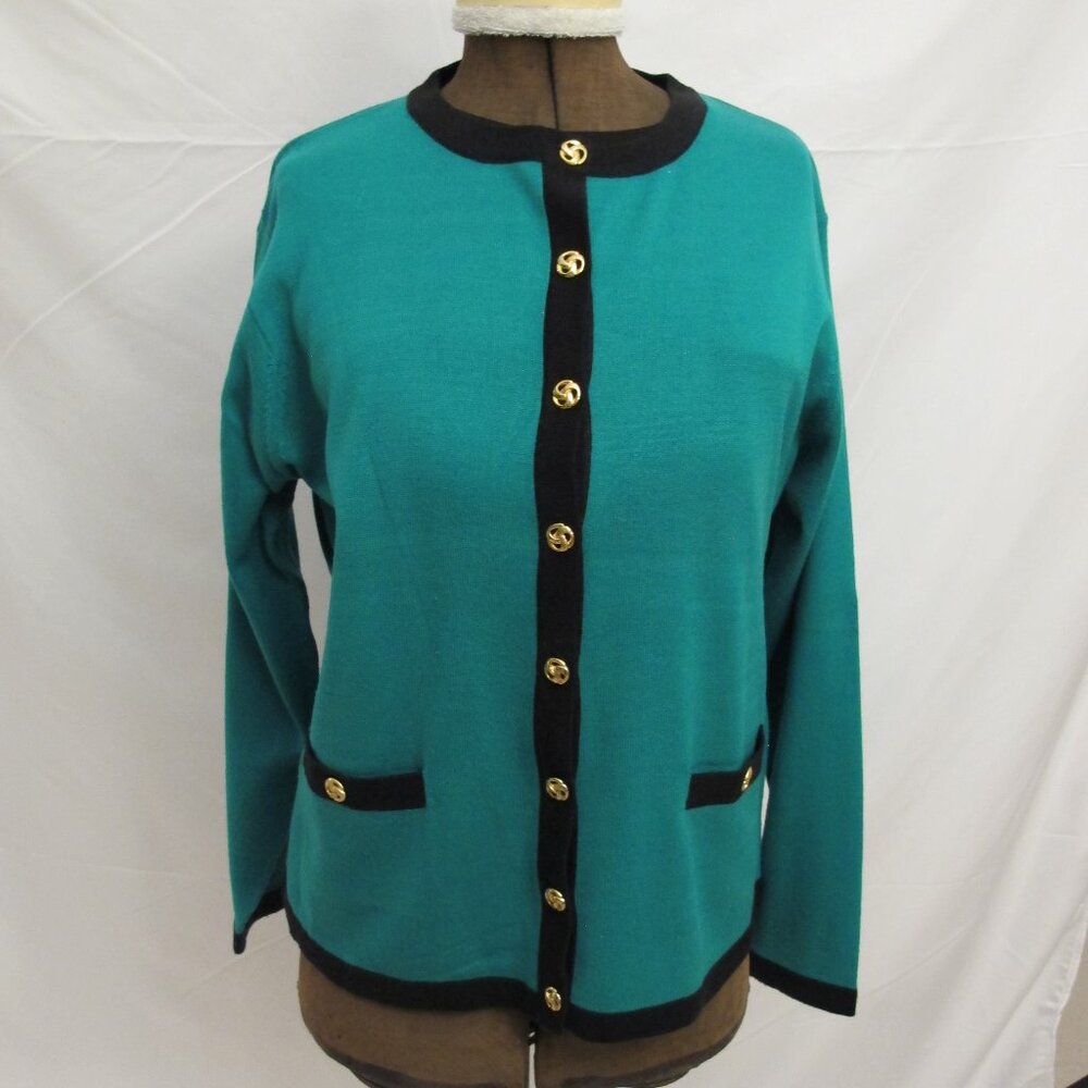 Appleseed's knit twin set in green and black L